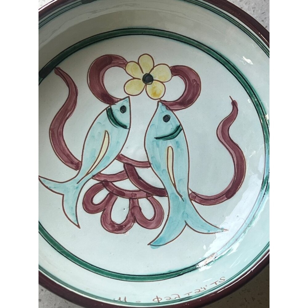 Decorative Ceramic Phi Ratio Art Plate with Fish & Flower Design